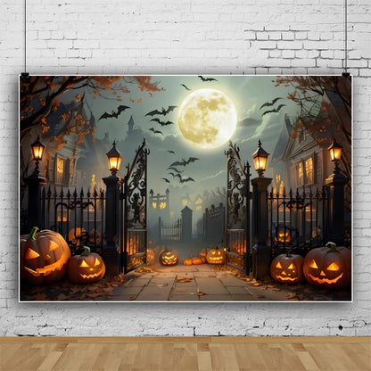 12x8ft Halloween Backdrop Scary Full Moon Night Pumpkin Ghost Castle Halloween Photo Backdrops for Photography Haunted House Back Drop for Picture Booth Props Party Decorations