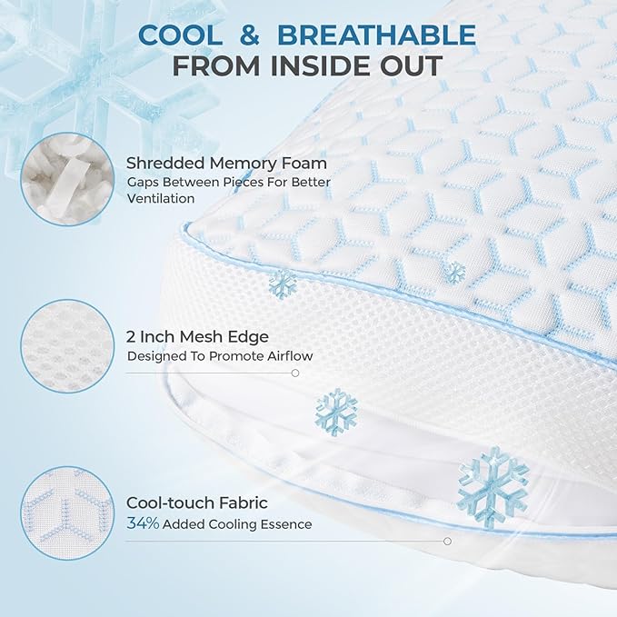 Sweetnight Cooling Pillows Queen Size Set of 2, Shredded Memory Foam Pillows 2 - Image 3