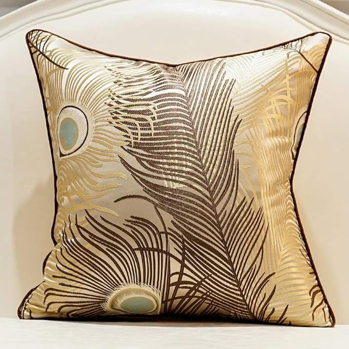 Avigers 18 x 18 Inches Light Brown Peacock Feathers Cushion Cases Luxury Throw by Avigers