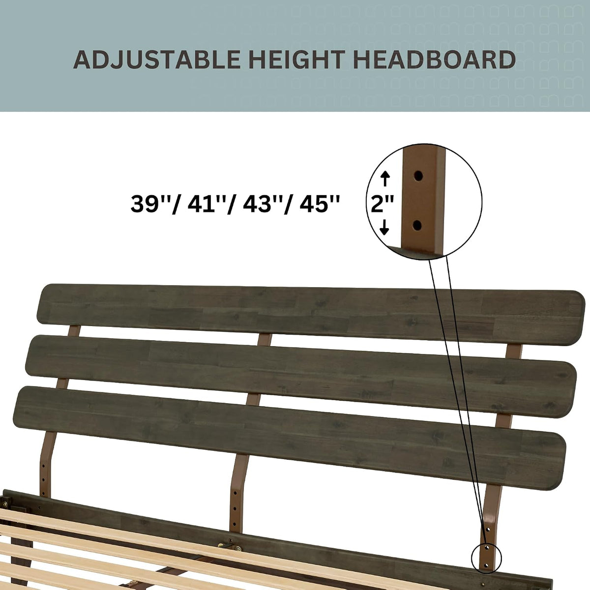 bme caden 15 inch king bedframe, adjustable headboard, side view
