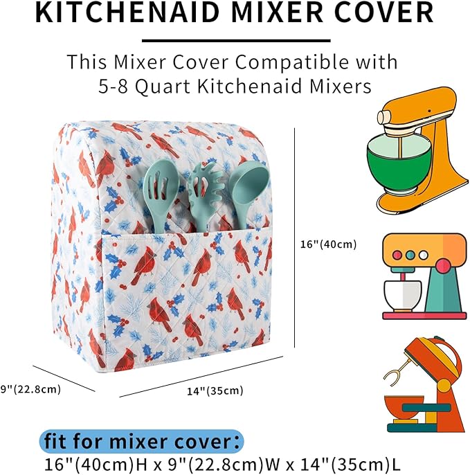 Stand Mixer Cover, Cardinal Print Kitchen Mixer Cover Compatible - Image 2