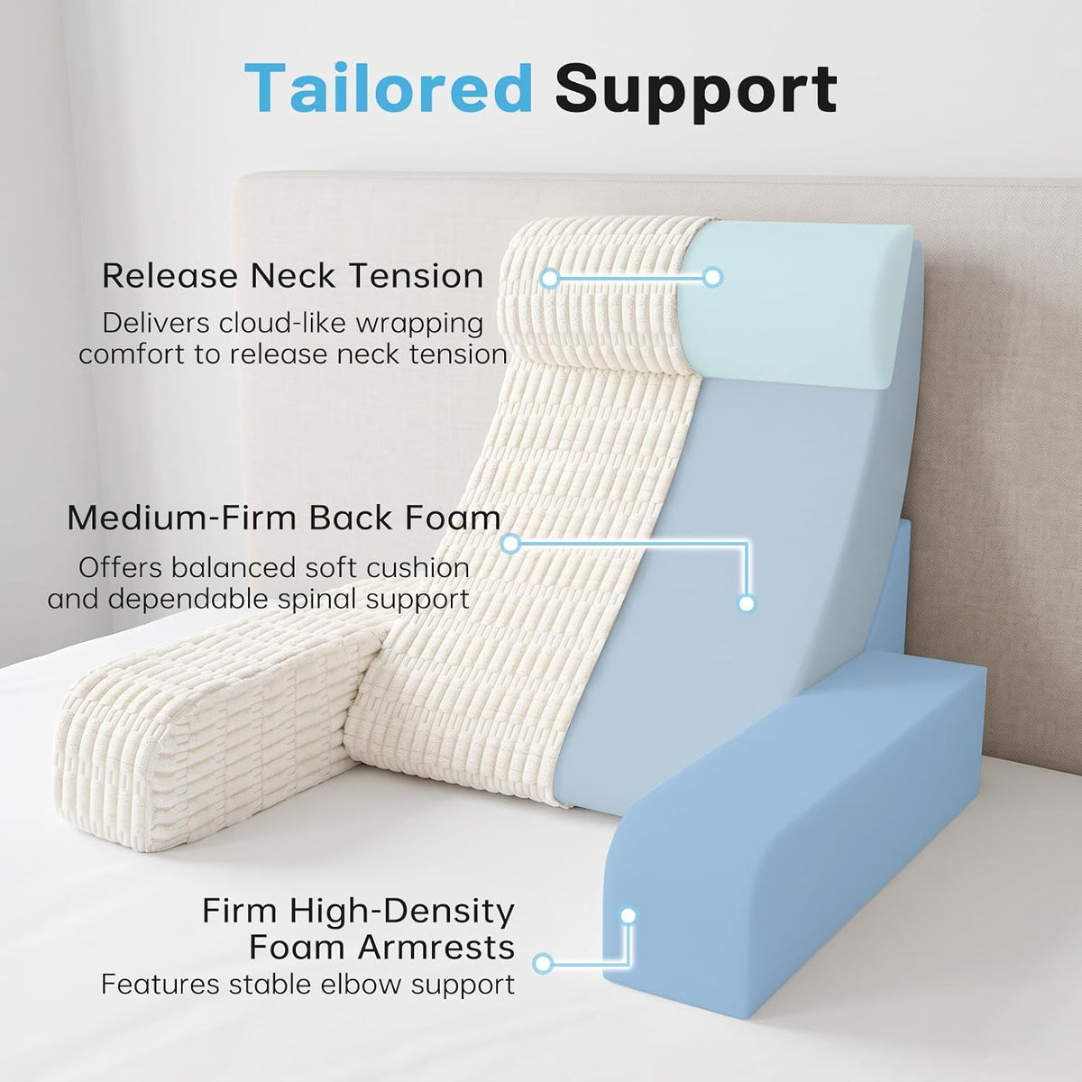 enitya reading pillow with height-adjustable backrest for custom, side view