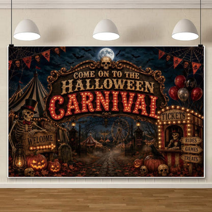 Halloween Carnival Backdrop Spooky Night Skull Haunted Circus Photography Backgrounds Horror Halloween Party Decorations Photo Booth Props Vinyl 10x8ft