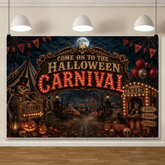 Halloween Carnival Backdrop Spooky Night Skull Haunted Circus Photography Backgrounds Horror Halloween Party Decorations Photo Booth Props Vinyl 10x8ft