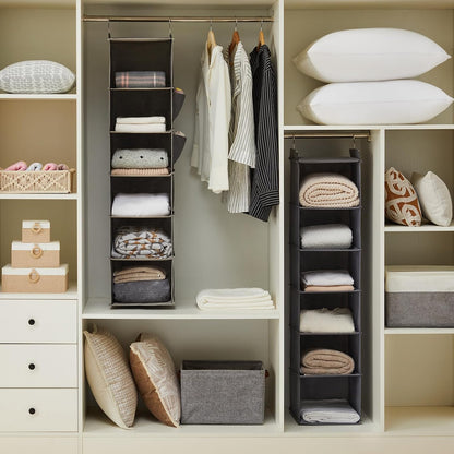 youdenova hanging closet organizer and storage, 6-shelf, 2 shown in use