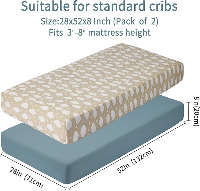 Baby Crib Sheets for Boys Girls, 2 Pack Fitted Crib Sheet for Standard Crib and - Image 3