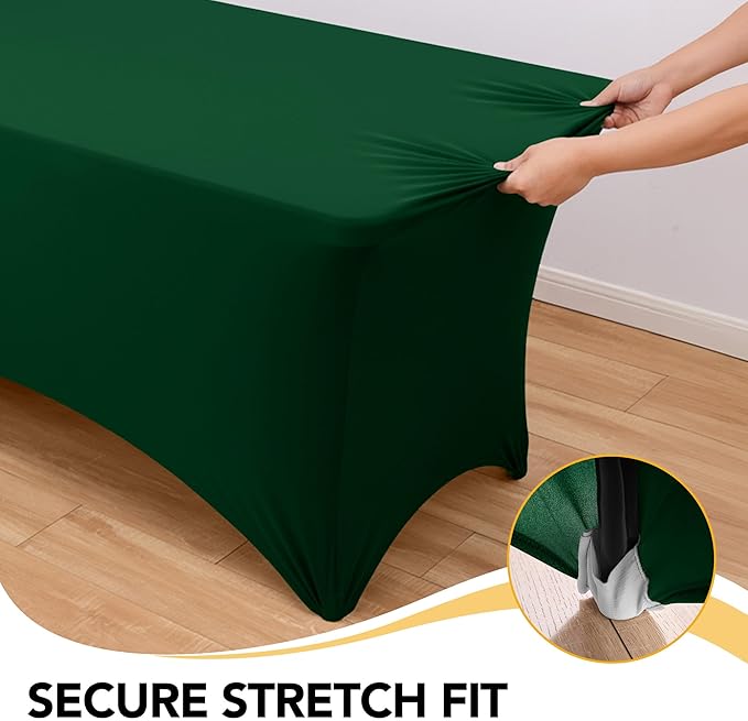 8-Pack Premium Hunter Green Spandex Tablecloths - Image 3