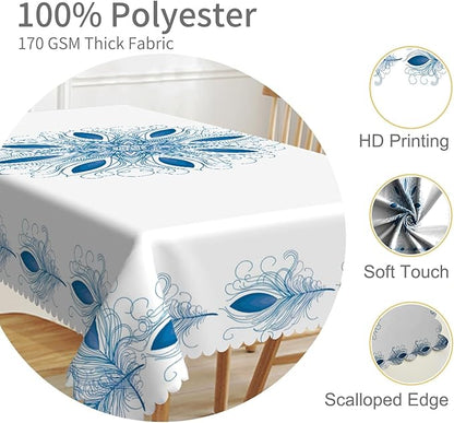 70x90inches Boho Floral Print Tablecloth Blue White Bohemian Floral Pattern - Image 3