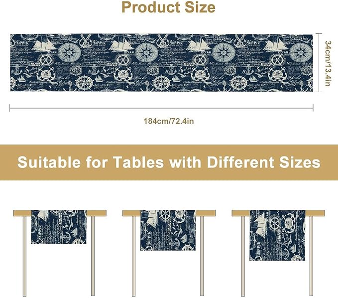 Marine Ship Table Runner, Nautical Pattern Seasonal Farmhouse Sea Rustic - Image 7