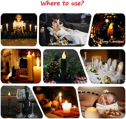 CVHOMEDECO. Glitter Flameless Candles Flickering Battery Operated LED Taper Candles with Timer for Home, Wedding, Halloween, Christmas Decor. Black, 4-3/4 Inch, Set of 6