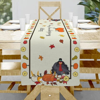 Turkey Table Runner, Thanksgiving Table Runner, Fall Leaves Pattern, 13x36 Inch by Hliyty