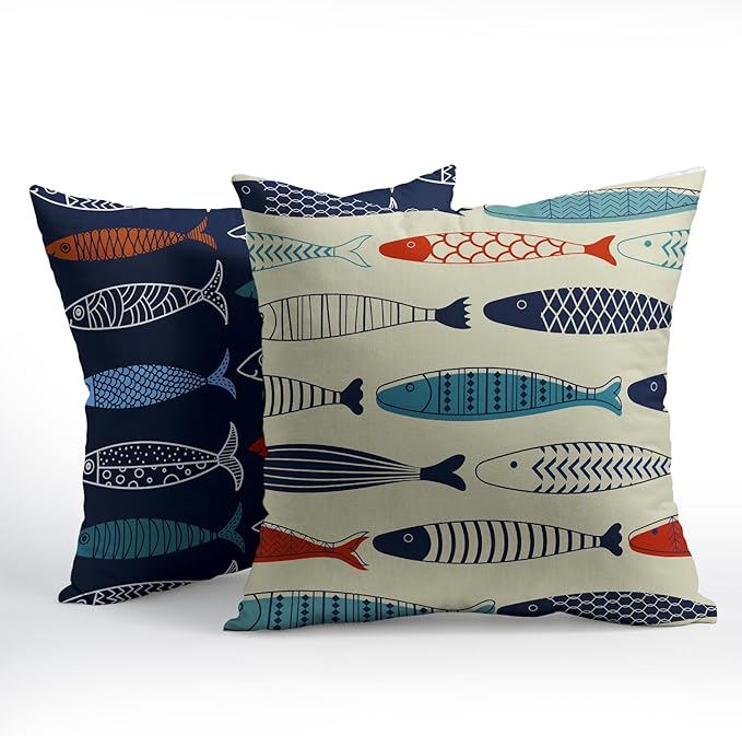 Fish Throw Pillow Covers Decorative Cotton Linen Pillowcases Colorful Fish - Image 2