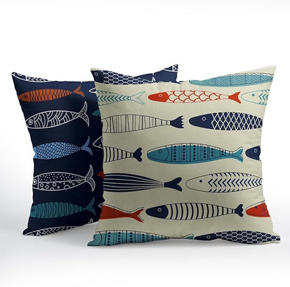 Fish Throw Pillow Covers Decorative Cotton Linen Pillowcases Colorful Fish - Image 2
