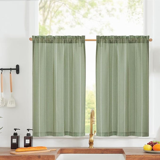 jinchan Nautical Striped Linen Kitchen Curtains 24 Inches Farmhouse Tier Cafe by JINCHAN