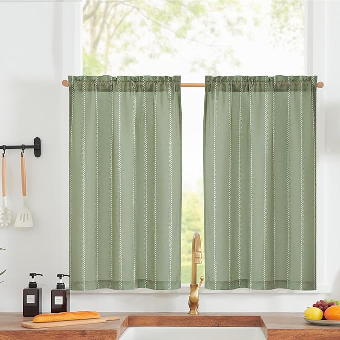 jinchan Nautical Striped Linen Kitchen Curtains 36 Inches Farmhouse Tier Cafe by JINCHAN