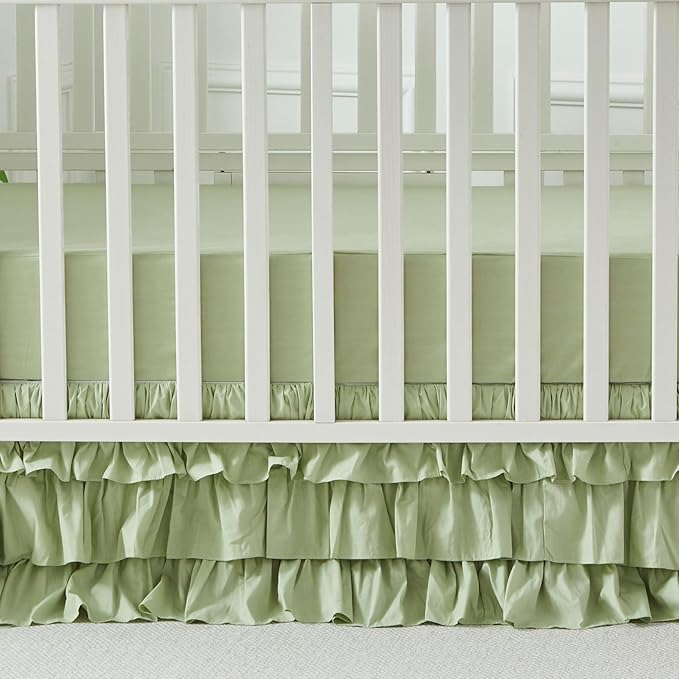 Brandream Crib Skirt Triple Layer Cotton Nursery Bed Skirt - Image 6