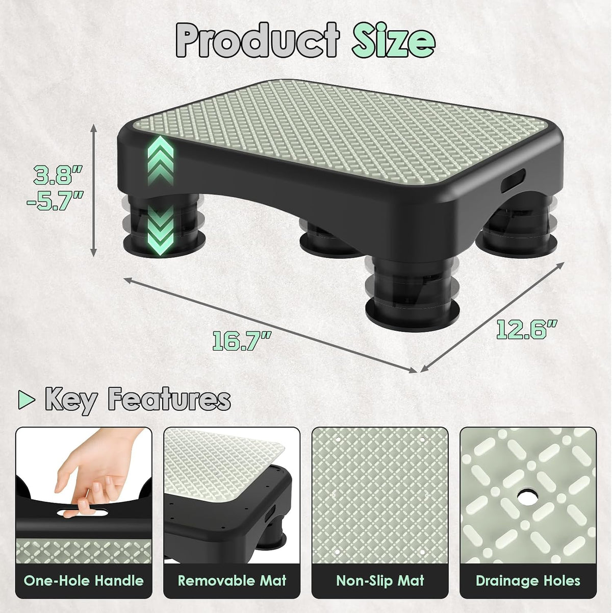 adjustable mobility step stool for adults, 3-level bed showing dimensions