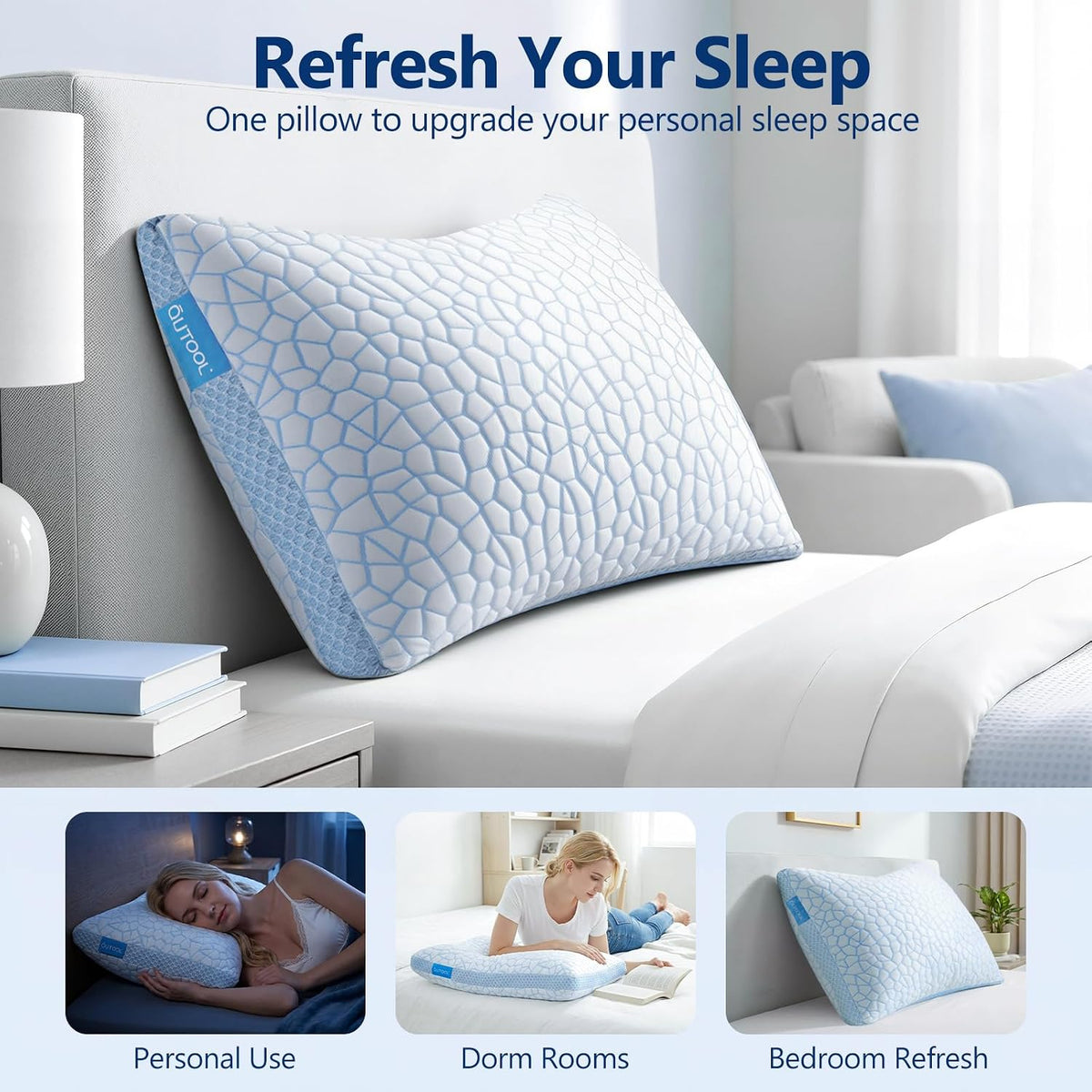 qutool enhanced cooling pillows for sleeping, certipur-us shredded showing dimensions