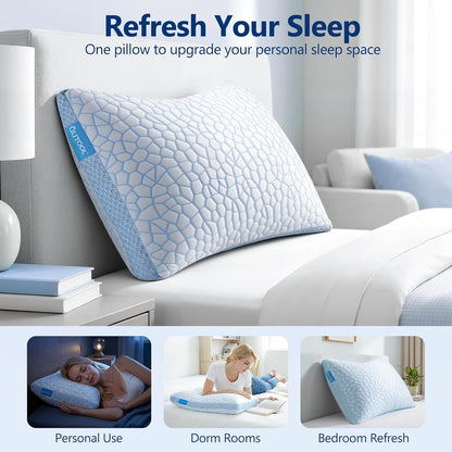 qutool enhanced cooling pillows for sleeping, certipur-us shredded showing dimensions