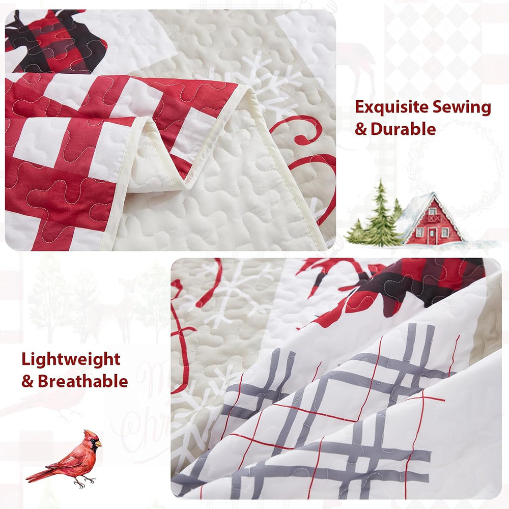WONGS BEDDING Christmas Quilt Set Queen, Rustic Snowman Patchwork Bedding