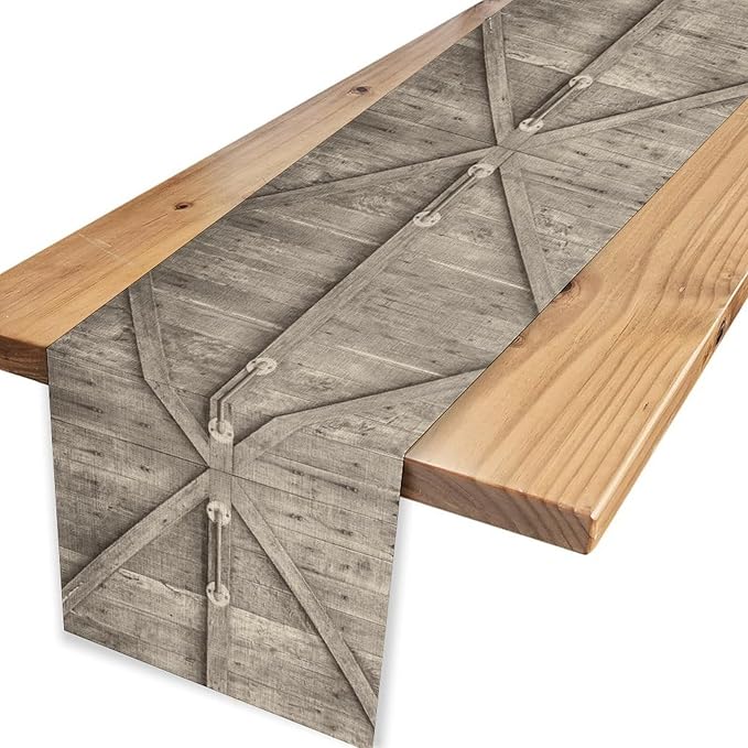 Rustic Wood Bar Door Table Runner, Rustic Country Retro Farmhouse Village Plank - Image 4