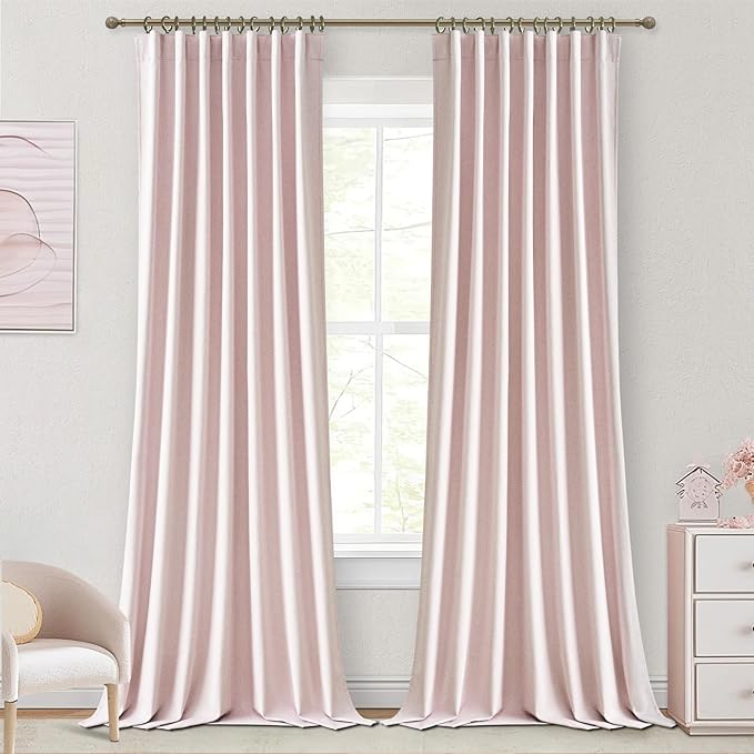 Kawaii Pink Blackout Curtains for Kids Bedroom 96 Inches Long 2 Panels Burg by QJMYDECO
