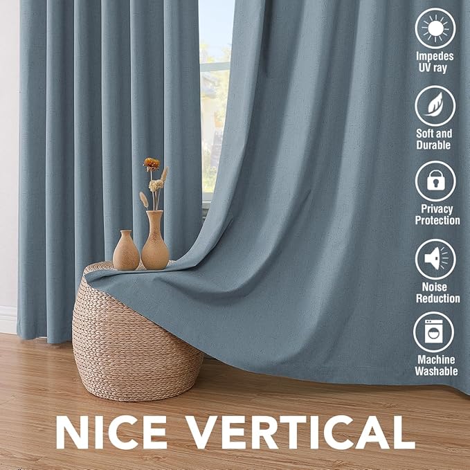 H.VERSAILTEX Linen Blackout Curtains 63 Inches Long 100% Blackout Thermal - Image 7