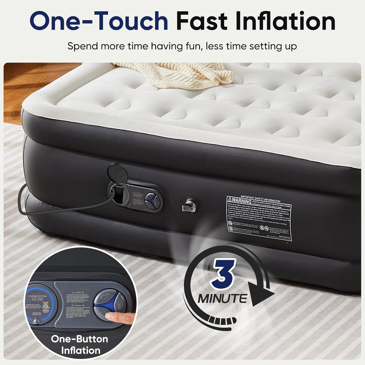 sweetcrispy weight capacity 660 lbs air bed, double, close-up detail