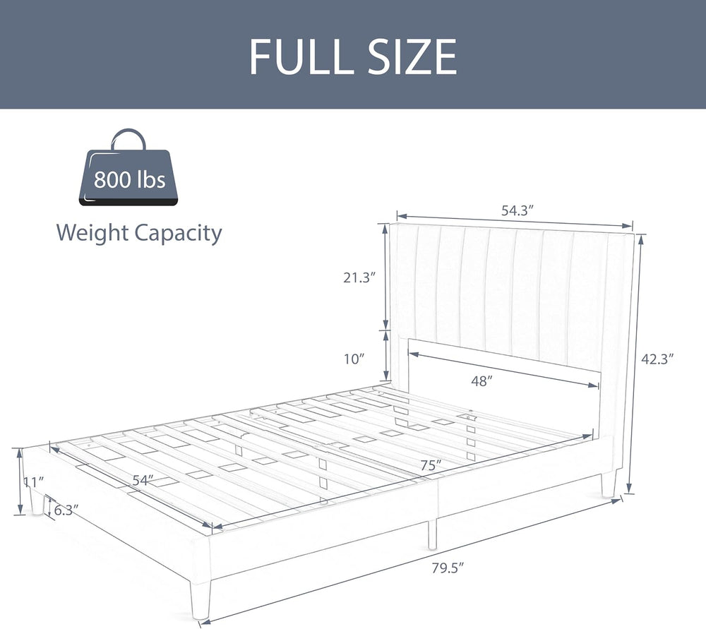 Allewie Full Bed Frame/Velvet Upholstered Bed Frame with Vertical Channel Tuf...