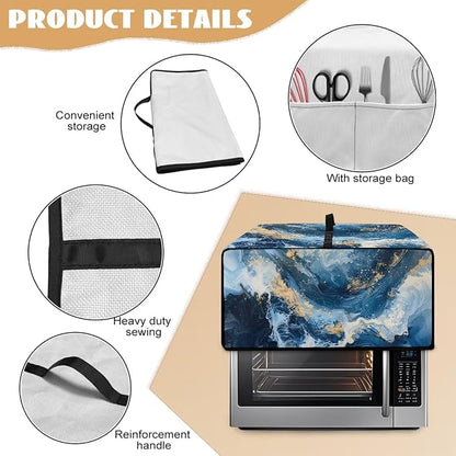 Blue Golden Marble Texture Print Microwave Oven Cover Dust-Proof - Image 6
