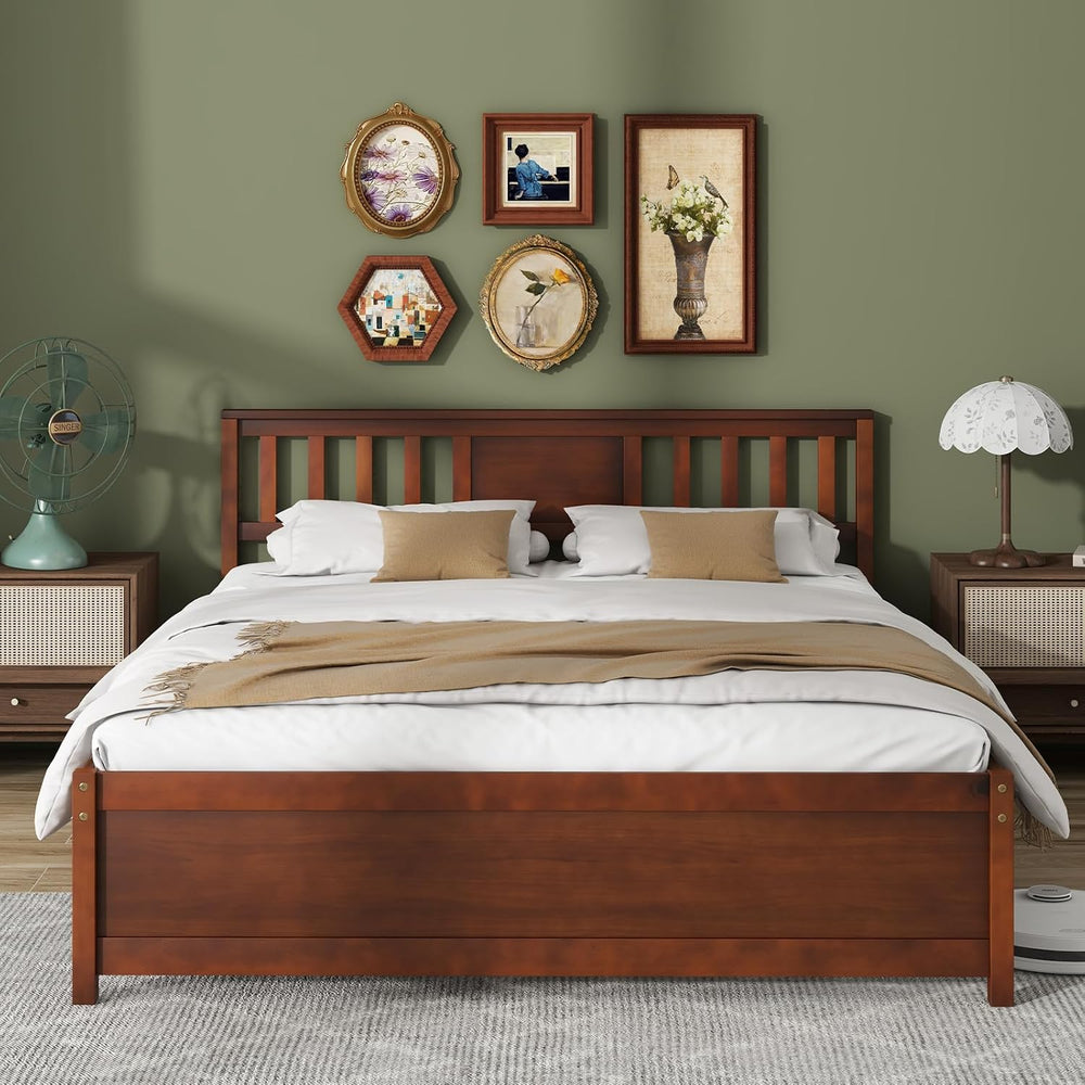 GIANTEX Queen Size Solid Wood Platform Bed Frame, Mid Century Queen Bed Frame...
