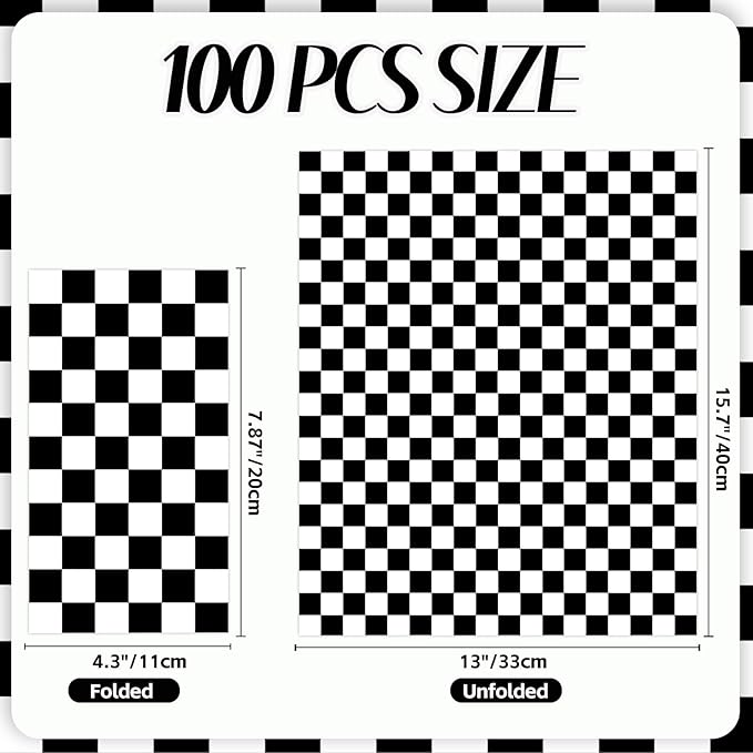 100 PCS Race Car Paper Napkin, Disposable Checkered Flag Bathroom Guest Hand - Image 2