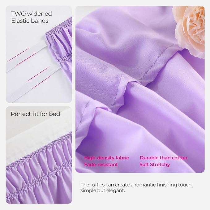 RIMELA Lilac Purple Bed Skirt Twin Size 15 Inch Drop, Elastic Bed Skirting - Image 4
