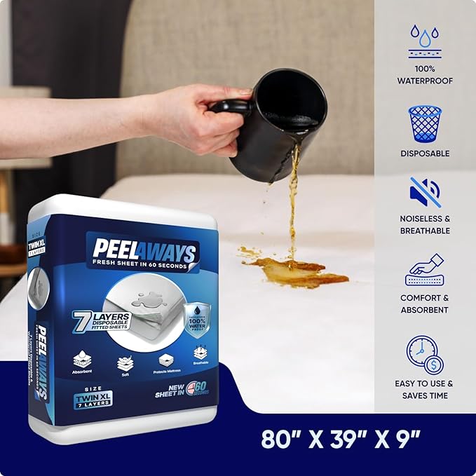 Peelaways Waterproof Disposable Bed Sheets – As Seen On Shark Tank | 7-Layer - Image 2