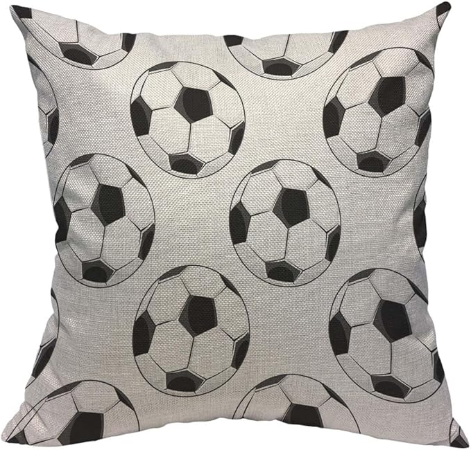 TKS MITLAN Sport Football Pattern Pillow Cover 18x18 inch Black White Soccer by TKS+MITLAN
