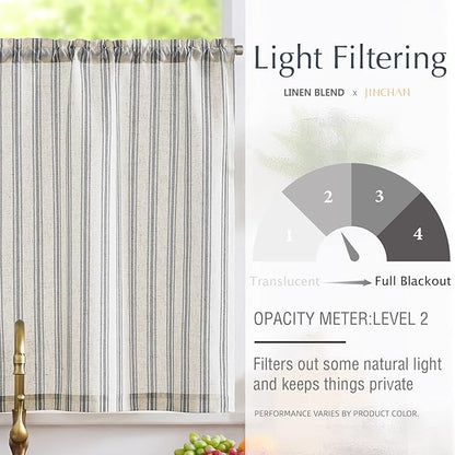 jinchan Striped Kitchen Curtain Linen Farmhouse Cafe Curtain 24 Inch Tiers - Image 5