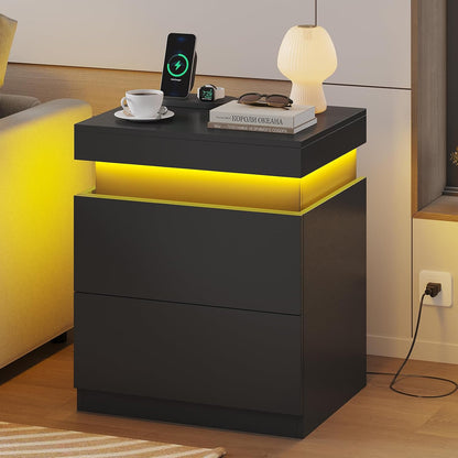 adorneve modern black nightstand set of 2,small bedside showing dimensions