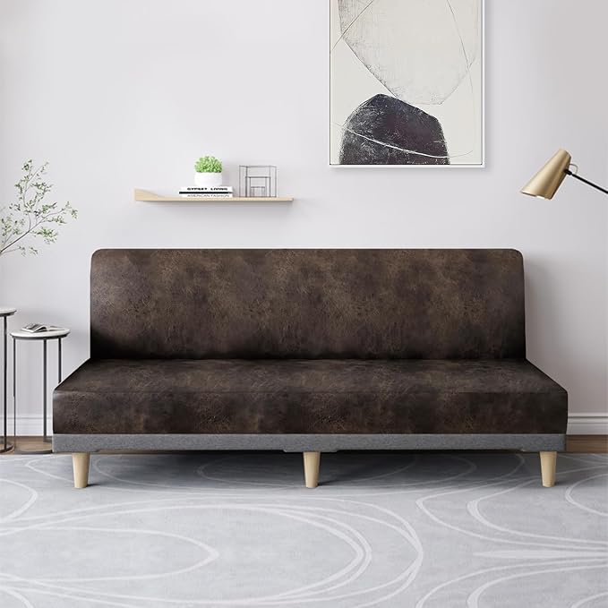 molasofa Leather Like Stretch Futon Slipcover Armless Futon Bed Sofa Cover - Image 3
