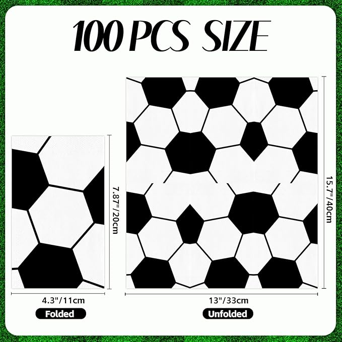100 PCS Soccer Paper Napkins, Disposable Soccer Bathroom Guest Hand Towels - Image 2