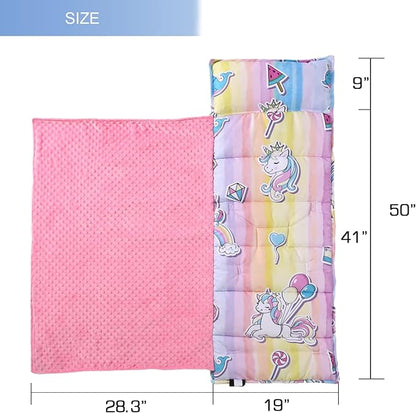 Toddler Nap Mat with Removable Pillow and Minky Blanket, Soft Rolled Napping - Image 6