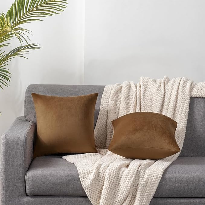 Throw Pillow Cases 20x20 Golden Brown: 2 Pack Cozy Soft Velvet Square - Image 5