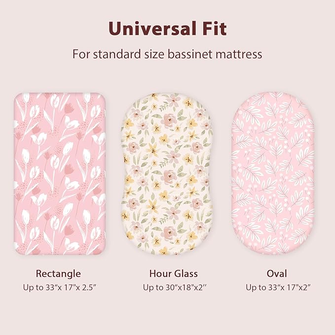 Baby Bassinet Sheets Girl Boy, Fitted Bassinet Sheet Set 3 Pack Bassinet - Image 3