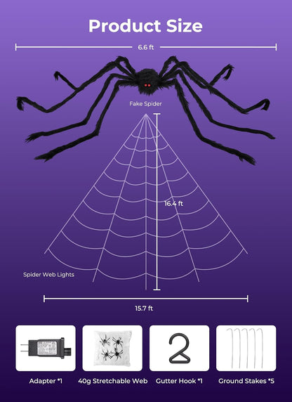 Brightown Halloween Decorations Outdoor, 255-LED Giant Spider Web Lights