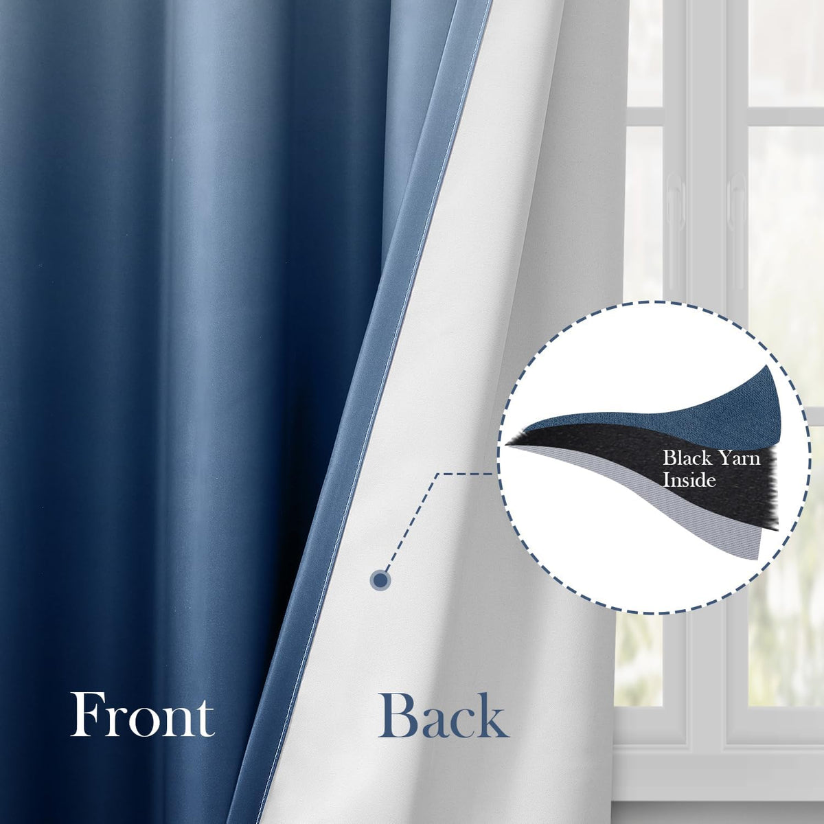 homeideas navy blue ombre blackout curtains 52w x, side view