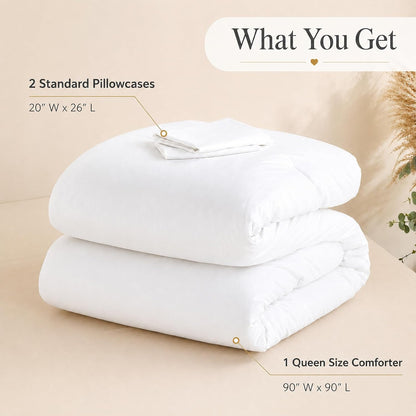 weigelia white comforter set queen size, all season showing dimensions