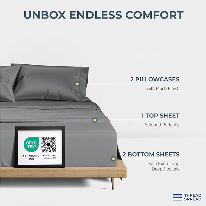 THREAD SPREAD 100% Egyptian Cotton Split King Sheets Sets - Image 3