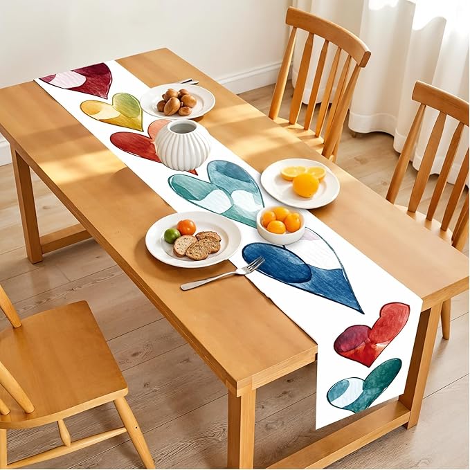 Watercolor Heart Table Runner – 13x72 Inch Modern Table Decor - Image 3