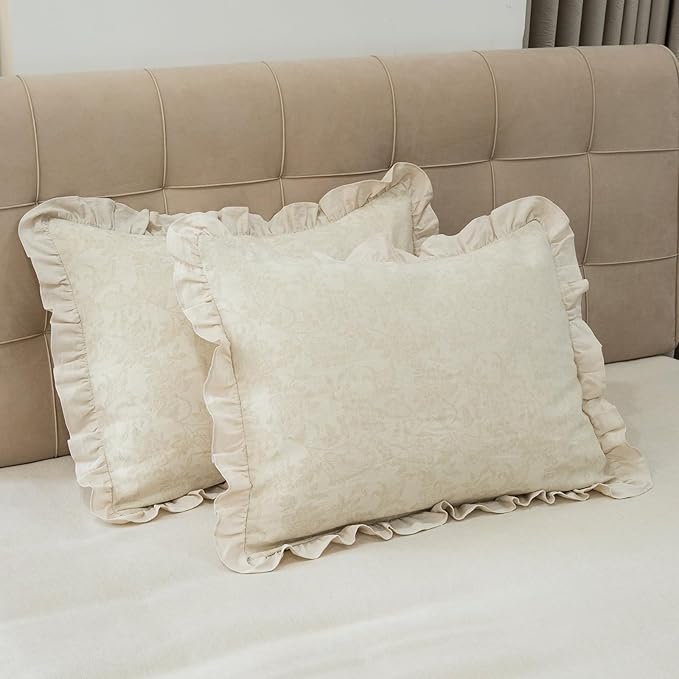 Pillow Shams Set of 2 Linen-Cotton Jacquard Fabric and Washed 100% Cotton Retro by GLORYSEASON