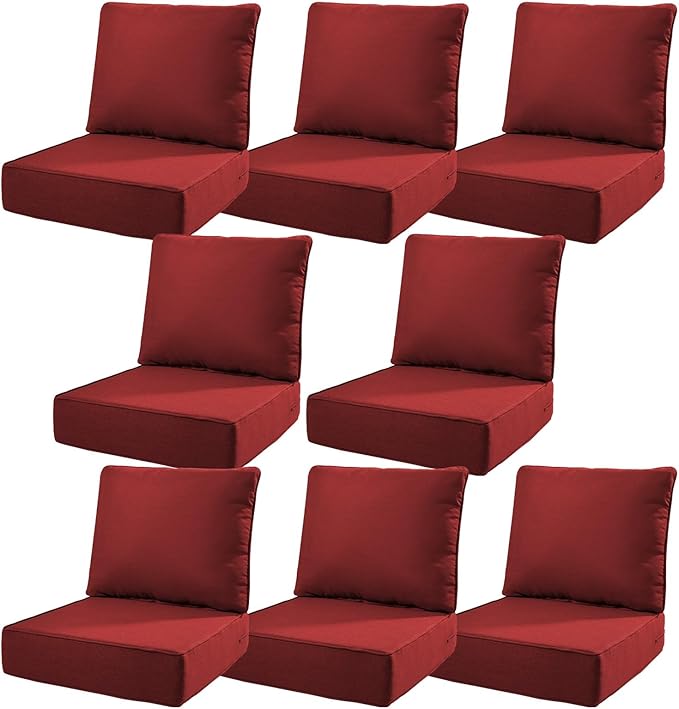 6" Thick Outdoor Cushions 22x24x6, 8-Set Deep Seat Patio Cushions by Pugire
