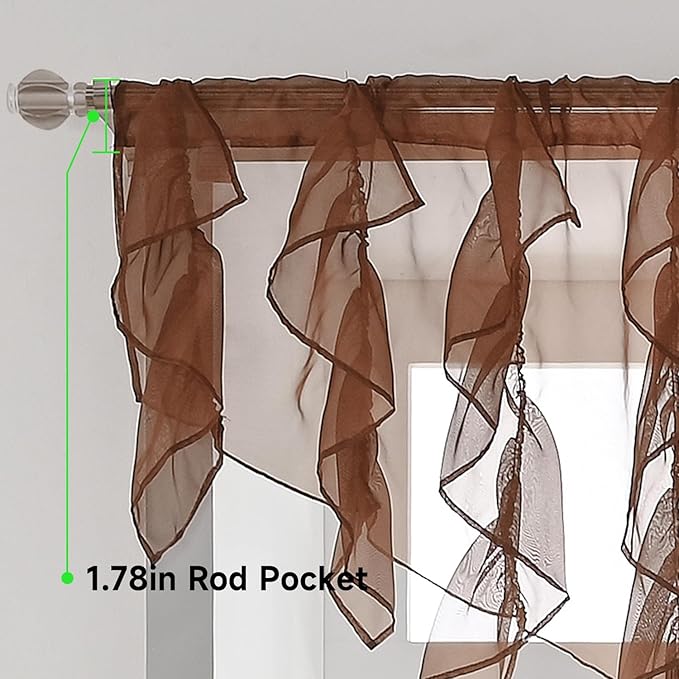 PearAge Ruffled Voile Semi Sheer Curtain Valance, Kitchen Living Room Shabby - Image 4